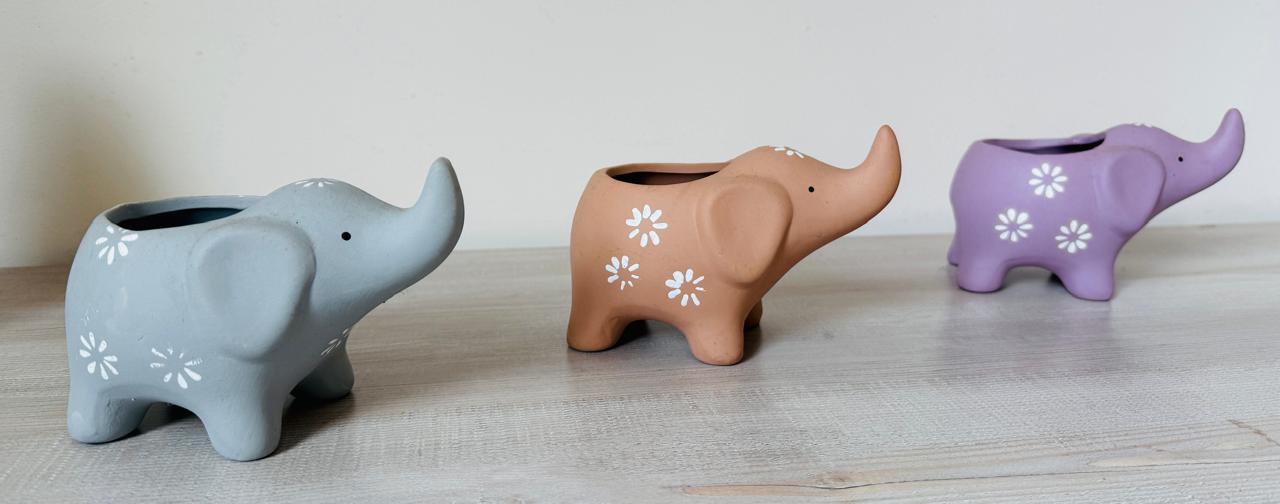 Ceramic Blossom Elephant Planter