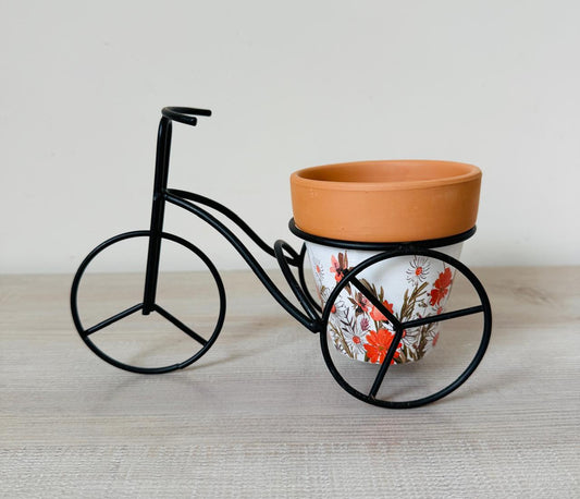 Vintage Bicycle Planter with Floral Pot