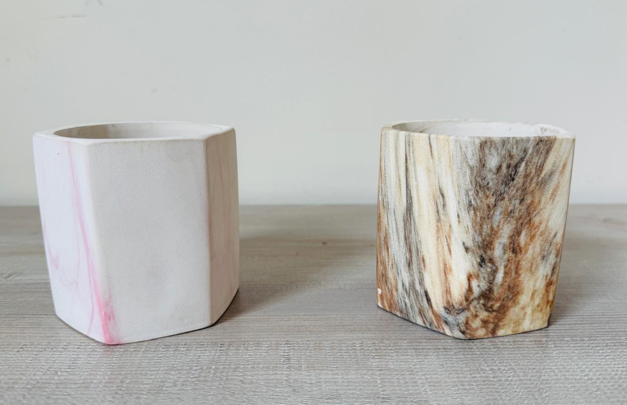 Marble effect ceramic pot